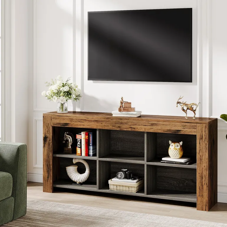 New Tribesigns 63" Wood Bookshelf, Horizontal Bookcase Storage Display Shelf