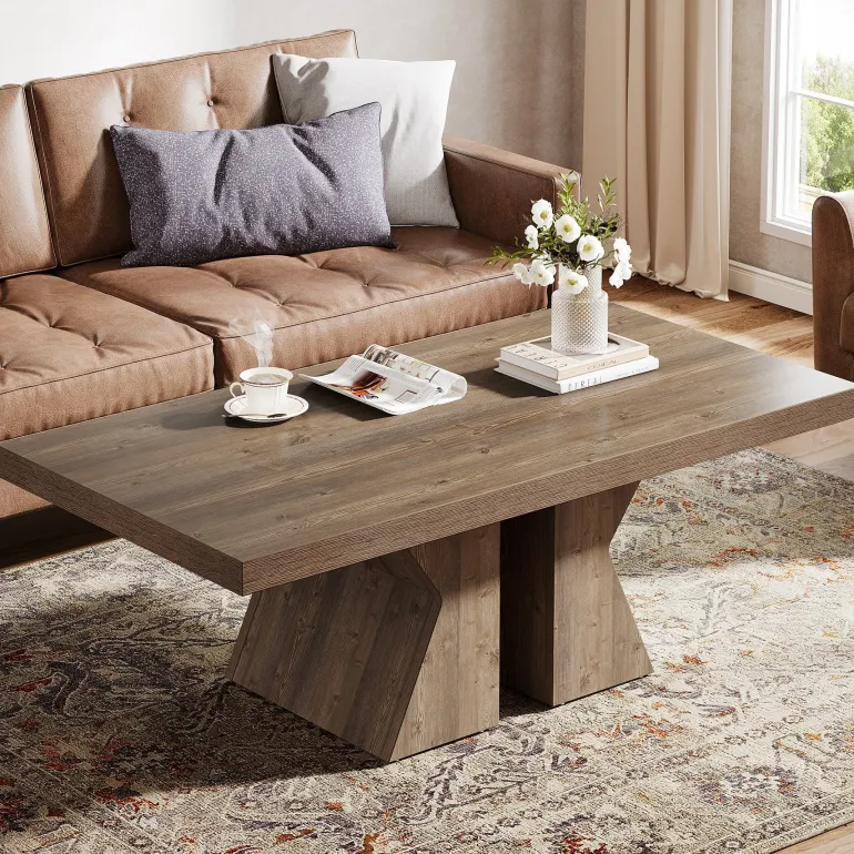Hot Tribesigns 47" Wood Coffee Table, Rectangular Center Table Snack Table