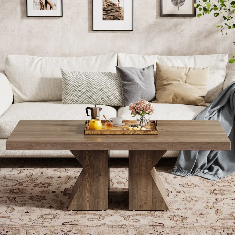Hot Tribesigns 47" Wood Coffee Table, Rectangular Center Table Snack Table