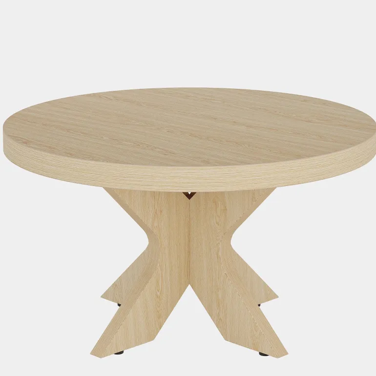 Fashion Tribesigns 31.5" Wood Coffee Table, Round Center Table With Double X - Shaped Base
