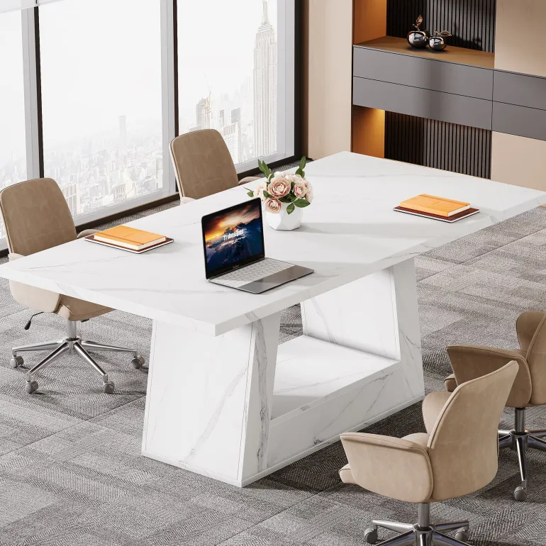 Sale Tribesigns 63" Wood Computer Desk, Faux Marble Executive Desk Office Desk