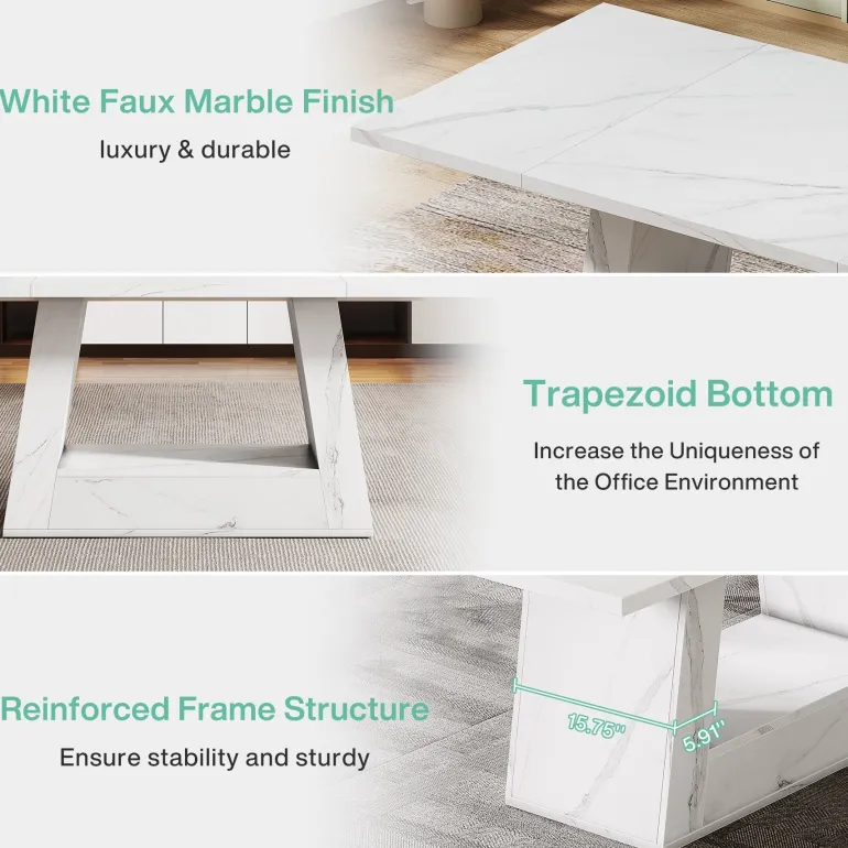 Sale Tribesigns 63" Wood Computer Desk, Faux Marble Executive Desk Office Desk