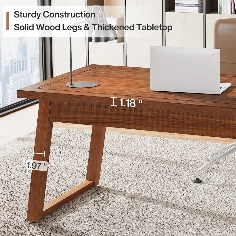 Online Tribesigns 55" Wood Computer Desk, Mid - Century Modern Study Writing Table with Drawer