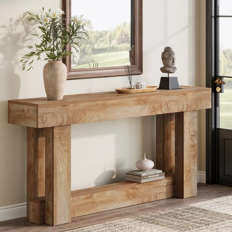 Best Sale Tribesigns 63" Wood Console Table, 2 - Tier Farmhouse Entryway Table