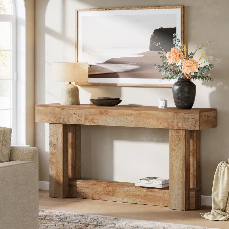Best Sale Tribesigns 63" Wood Console Table, 2 - Tier Farmhouse Entryway Table