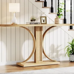 Best Sale Tribesigns 55.12" Wood Console Table, Traditional Sofa Table Entryway Table