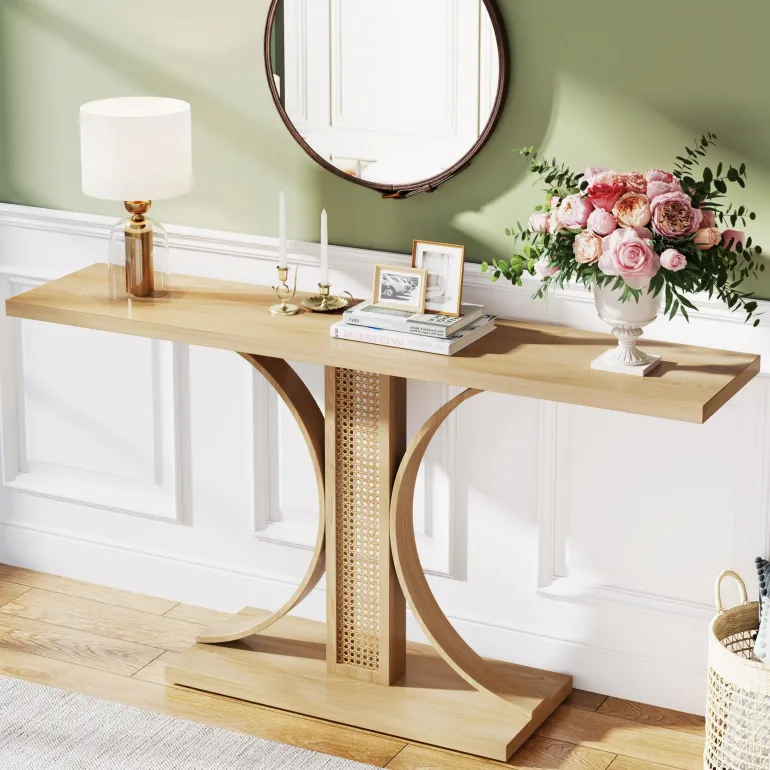 Best Sale Tribesigns 55.12" Wood Console Table, Traditional Sofa Table Entryway Table