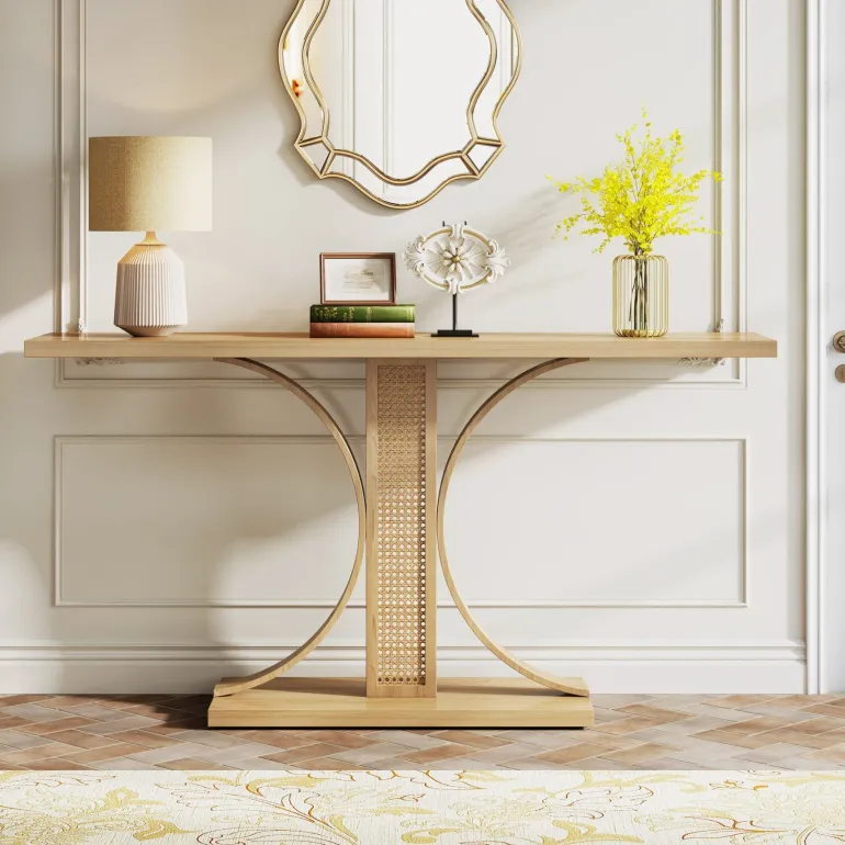 Best Sale Tribesigns 55.12" Wood Console Table, Traditional Sofa Table Entryway Table