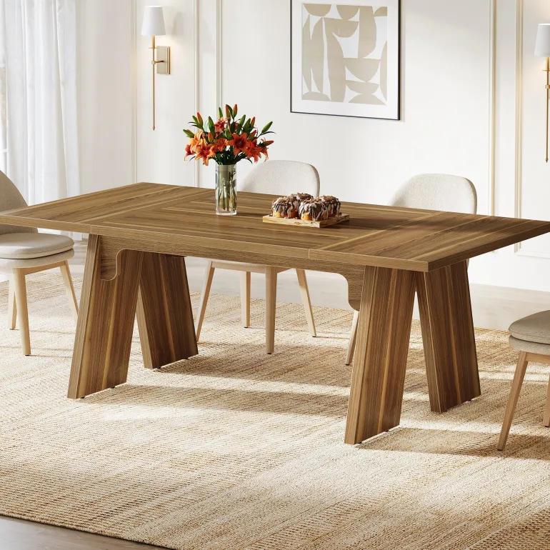 Sale Tribesigns 71" Wood Dining Table, Farmhouse Kitchen Table for 6 People