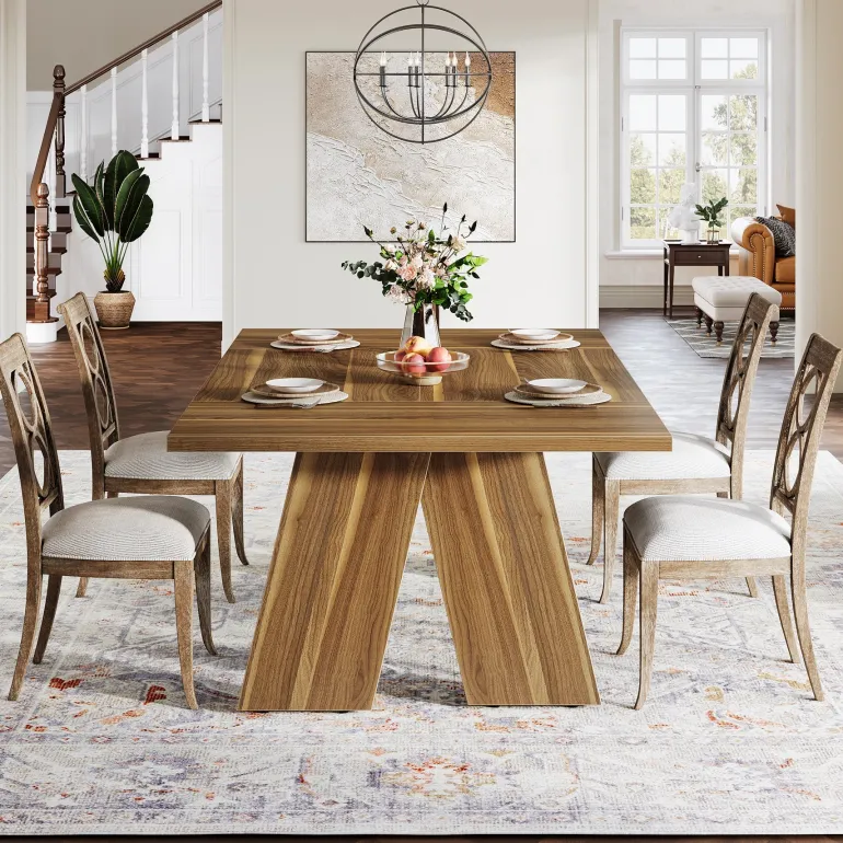Sale Tribesigns 71" Wood Dining Table, Farmhouse Kitchen Table for 6 People