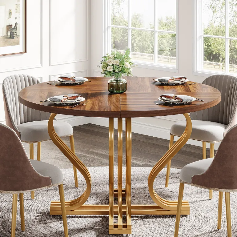 Best Sale Tribesigns 47" Wood Dining Table, Farmhouse Kitchen Table Circle Coffee Table