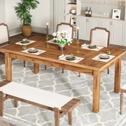 New Tribesigns 70.9" Wood Dining Table for 6-8 People, Farmhouse Breakfast Table
