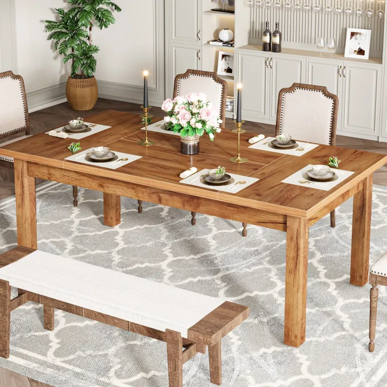New Tribesigns 70.9" Wood Dining Table for 6-8 People, Farmhouse Breakfast Table