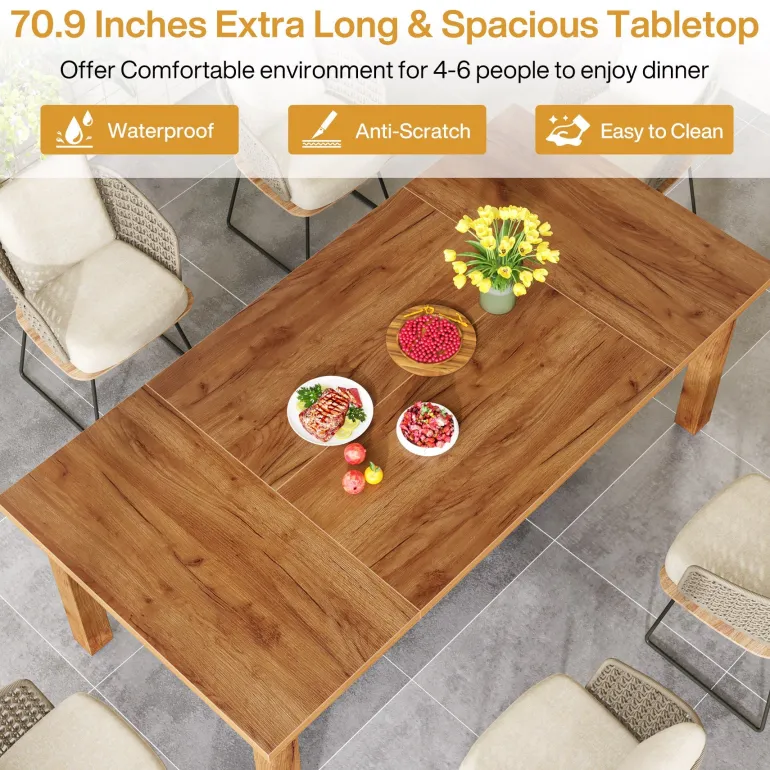 New Tribesigns 70.9" Wood Dining Table for 6-8 People, Farmhouse Breakfast Table