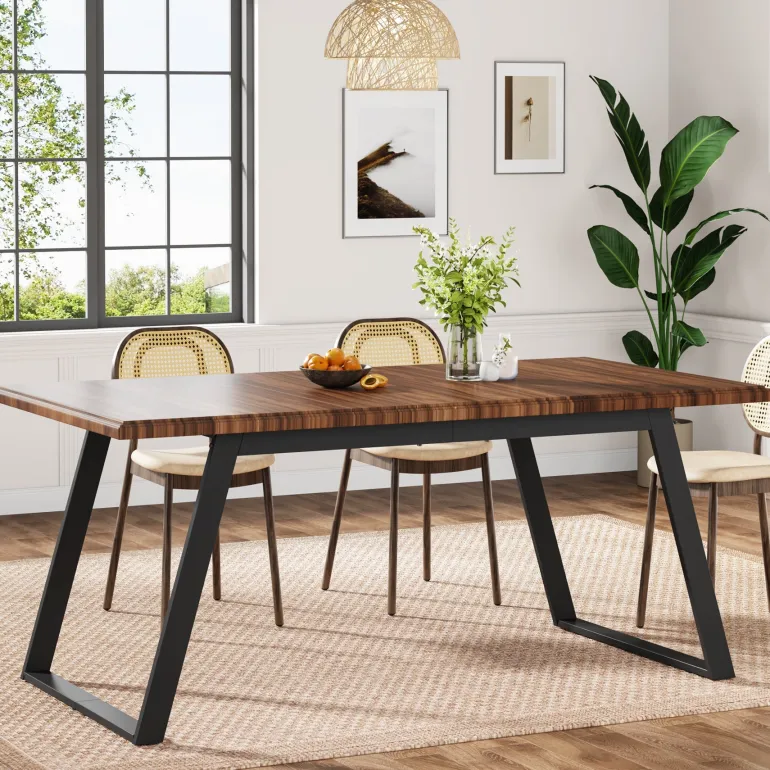 Cheap Tribesigns 63" Wood Dining Table for 6, Rectangular Kitchen Table with Metal Legs