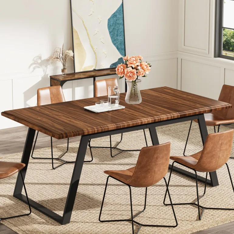 Cheap Tribesigns 63" Wood Dining Table for 6, Rectangular Kitchen Table with Metal Legs