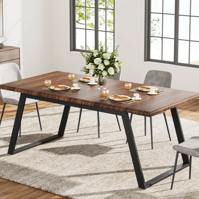Cheap Tribesigns 63" Wood Dining Table for 6, Rectangular Kitchen Table with Metal Legs