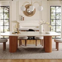 Sale Tribesigns 78.7" Wood Dining Table, Luxury Stone Kitchen Table for 8