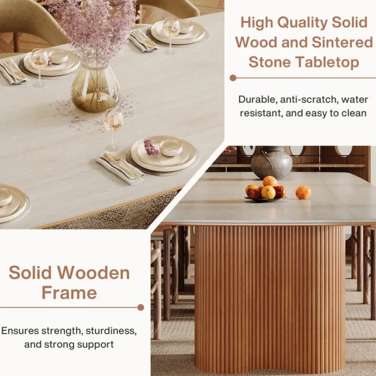 Sale Tribesigns 78.7" Wood Dining Table, Luxury Stone Kitchen Table for 8