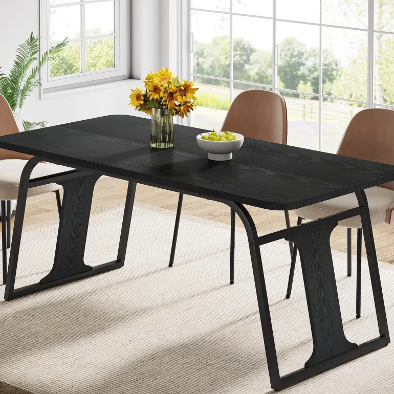 Fashion Tribesigns 63" Wood Dining Table, Rectangle Kitchen Table for 4 - 6