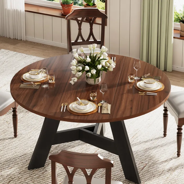 Store Tribesigns 47" Wood Dining Table, Round Kitchen Table For 4 People