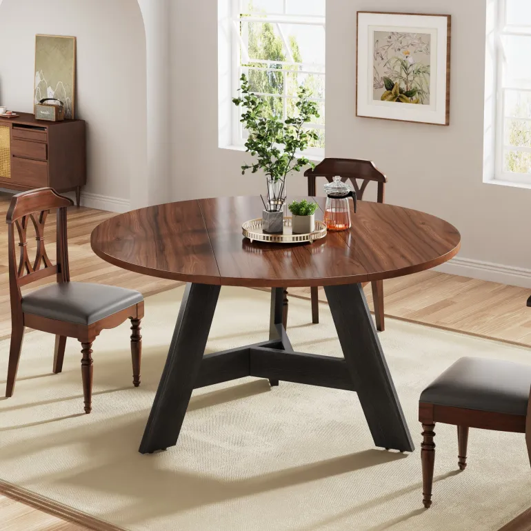 Store Tribesigns 47" Wood Dining Table, Round Kitchen Table For 4 People
