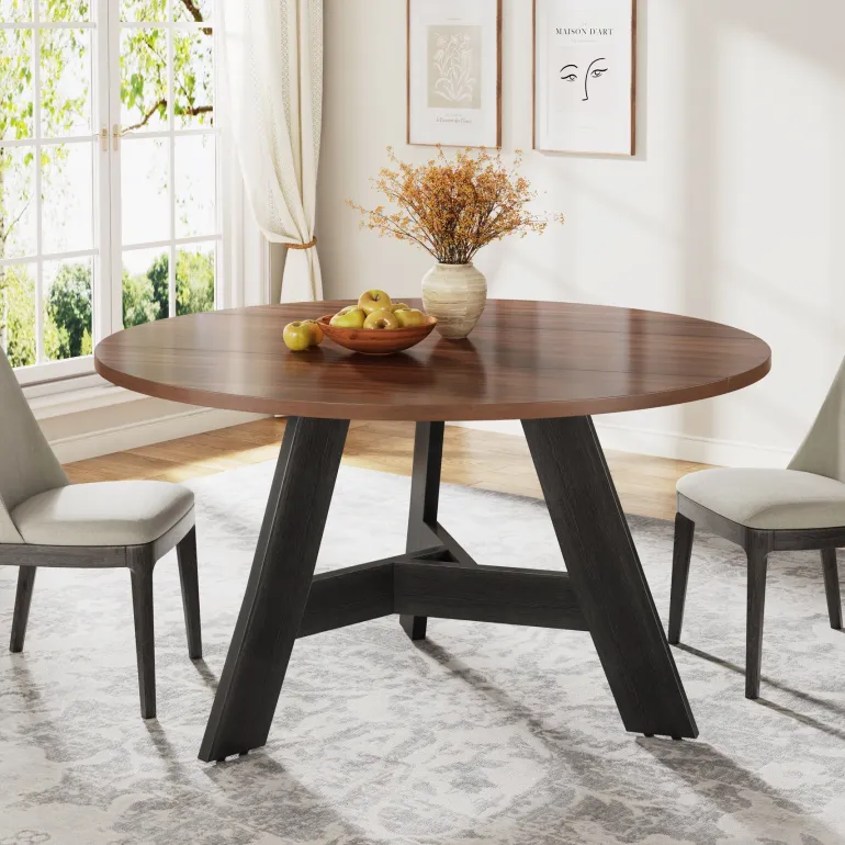 Store Tribesigns 47" Wood Dining Table, Round Kitchen Table For 4 People