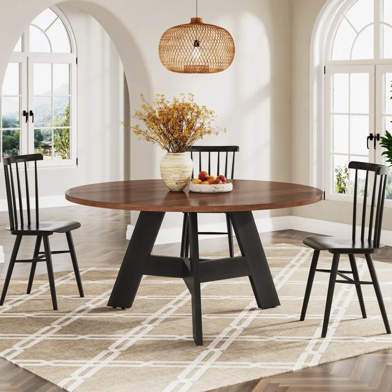 Store Tribesigns 47" Wood Dining Table, Round Kitchen Table For 4 People