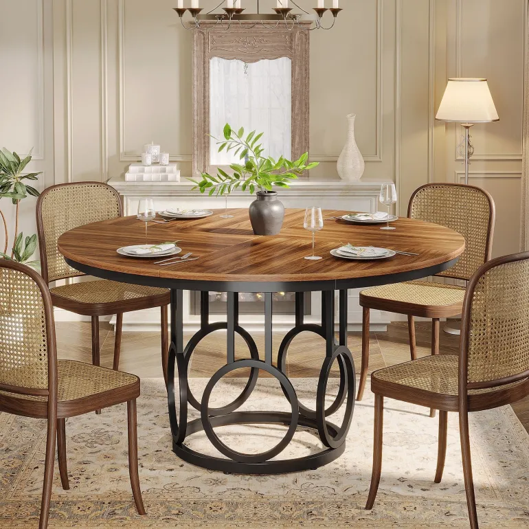 Shop Tribesigns 47" Wood Dining Table, Round Kitchen Table for 4 - 6 People