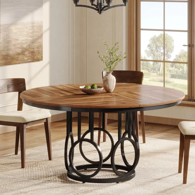 Shop Tribesigns 47" Wood Dining Table, Round Kitchen Table for 4 - 6 People