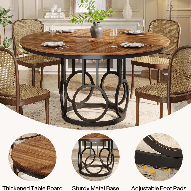 Shop Tribesigns 47" Wood Dining Table, Round Kitchen Table for 4 - 6 People