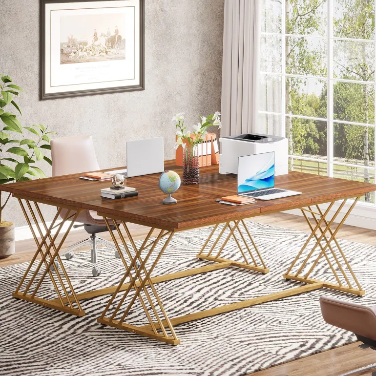 Online Tribesigns 63" Wood Executive Desk Computer Desk with Metal Frame for Home Office