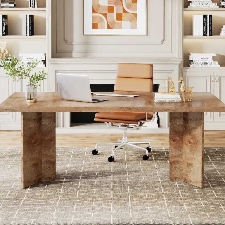 Flash Sale Tribesigns 63" Wood Executive Desk, Farmhouse Computer Desk with Large Tabletop
