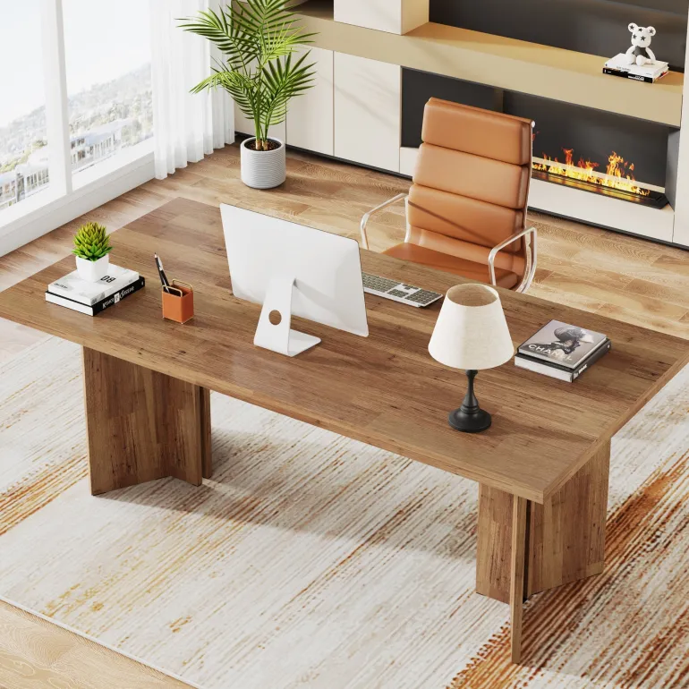 Flash Sale Tribesigns 63" Wood Executive Desk, Farmhouse Computer Desk with Large Tabletop