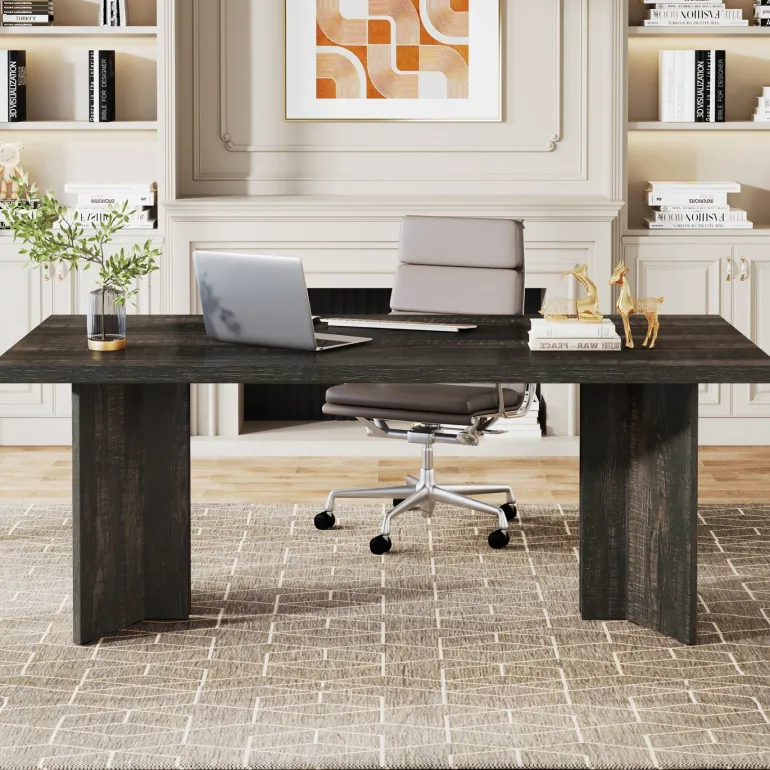 Flash Sale Tribesigns 63" Wood Executive Desk, Farmhouse Computer Desk with Large Tabletop