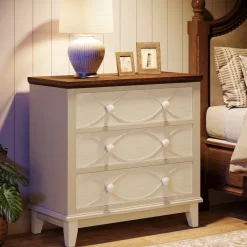 Best Tribesigns 31.5" Wood Nightstand, 3 Drawers Farmhouse End Table Bedside Table