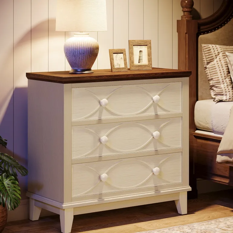 Best Tribesigns 31.5" Wood Nightstand, 3 Drawers Farmhouse End Table Bedside Table