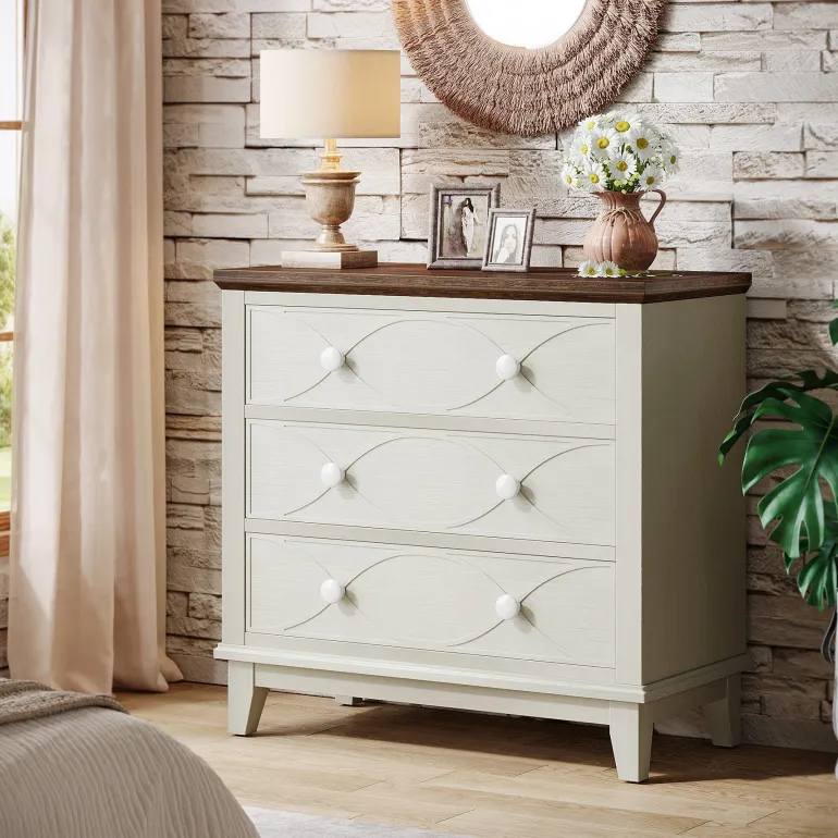 Best Tribesigns 31.5" Wood Nightstand, 3 Drawers Farmhouse End Table Bedside Table