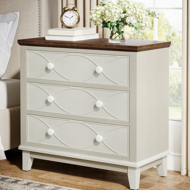 Best Tribesigns 31.5" Wood Nightstand, 3 Drawers Farmhouse End Table Bedside Table