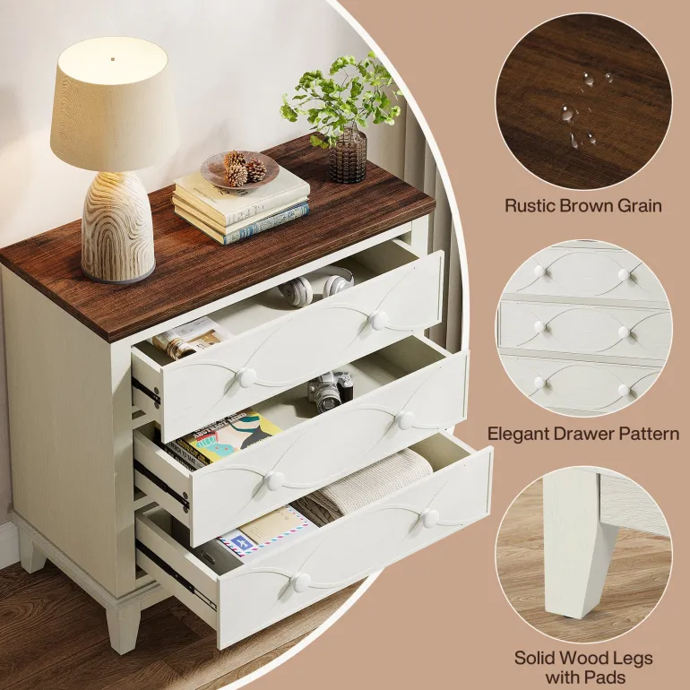 Best Tribesigns 31.5" Wood Nightstand, 3 Drawers Farmhouse End Table Bedside Table