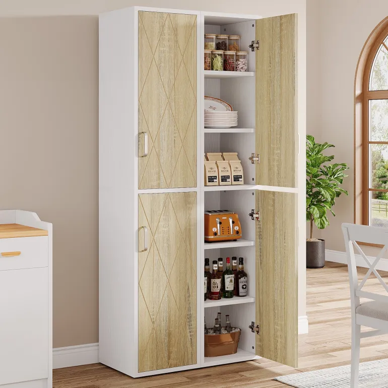 Hot Tribesigns 75" Wood Storage Cabinet, Free - Standing Cube Cabinet with 6 Shelves