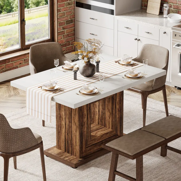 Flash Sale Tribesigns 47" Wooden Dining Table, Farmhouse Kitchen Dinner Table for 4
