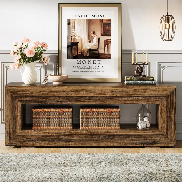 Cheap Tribesigns 63" Wooden Tv Stand, Farmhouse Entertainment Centers Console Table
