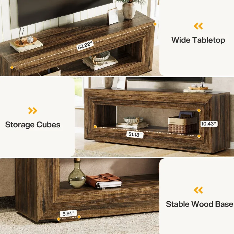 Cheap Tribesigns 63" Wooden Tv Stand, Farmhouse Entertainment Centers Console Table