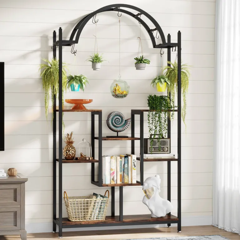 Outlet Tribesigns Arched Plant Stand, 74.8" Flower Stands with Hanging Hooks