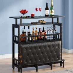 Clearance Tribesigns Bar Unit for Liquor, Home Entertainment Bar with Storage and Footrest