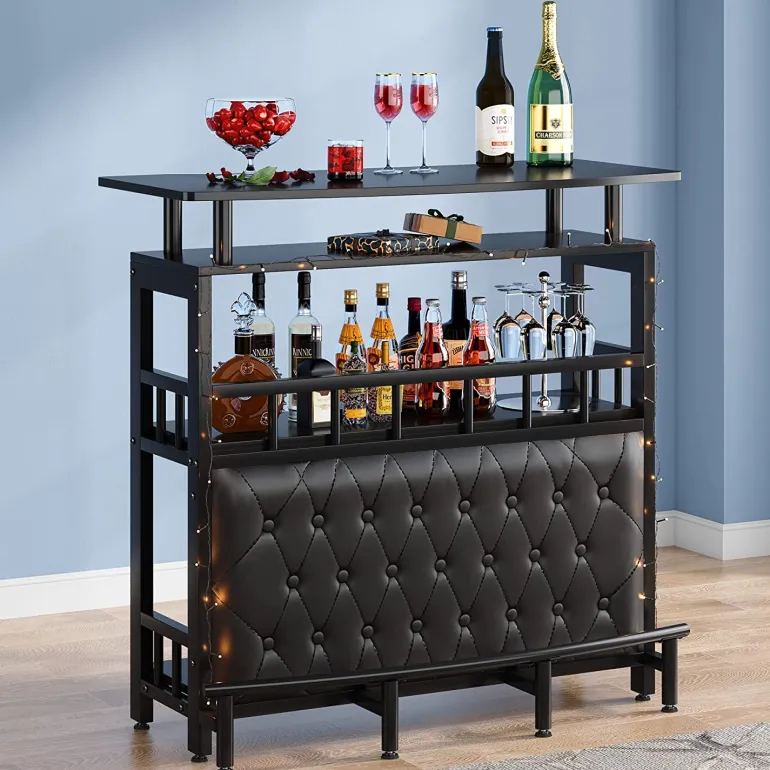 Clearance Tribesigns Bar Unit for Liquor, Home Entertainment Bar with Storage and Footrest
