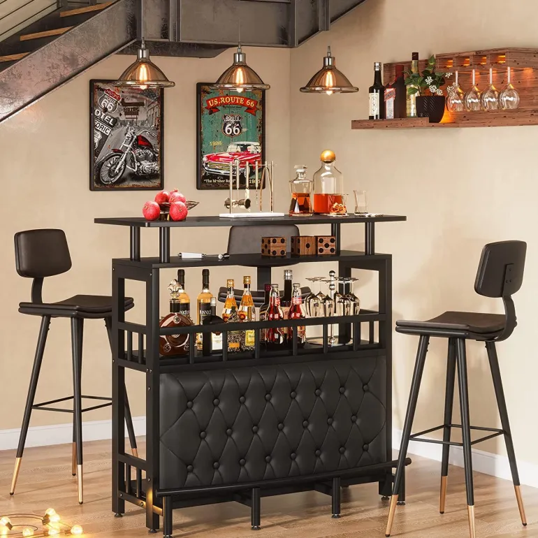 Clearance Tribesigns Bar Unit for Liquor, Home Entertainment Bar with Storage and Footrest
