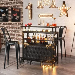 Clearance Tribesigns Bar Unit for Liquor, Home Entertainment Bar with Storage and Footrest