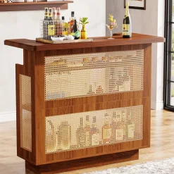 Best Sale Tribesigns Bar Unit, 4-Tier Rattan Liquor Wine Bar Cabinet with Stemware Racks
